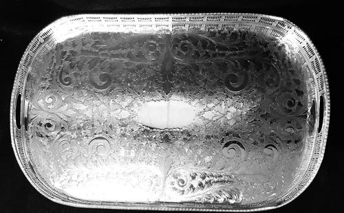 Large Chased Silver Plated Two Handle Gallery Tray (1 of 7) Large Chased Silver Plated Two Handle Gallery Tray (1 of 7)