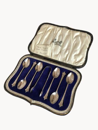 Antique Silver Set of 6 Teaspoons & Sugar Tongs (1 of 6) Antique Silver Set of 6 Teaspoons & Sugar Tongs (1 of 6)