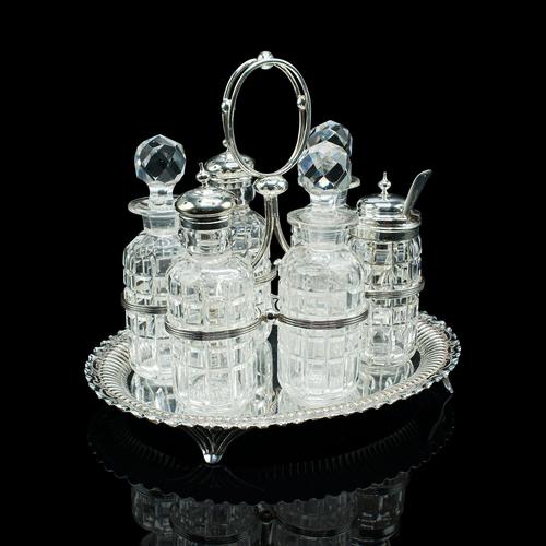 Antique Table Condiment Set, English, Silver Plate, Glass, Cruet, Victorian (1 of 12) Antique Table Condiment Set, English, Silver Plate, Glass, Cruet, Victorian (1 of 12)