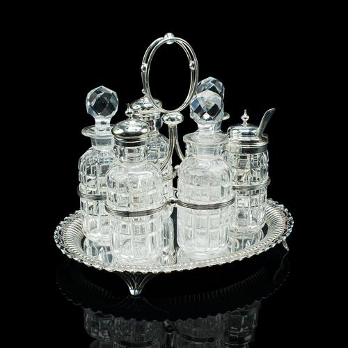 Antique Table Condiment Set, English, Silver Plate, Glass, Cruet, Victorian (1 of 12)