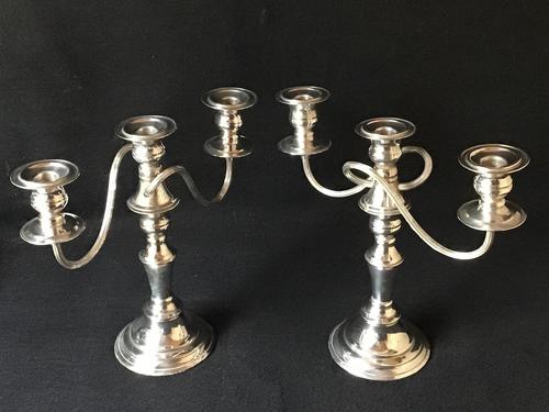 Pair of Antique Silver Plate on Copper Three Branch Candelabra (1 of 6)