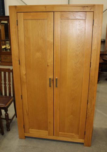 1970s Country Golden Oak 2 Door Wardrobe with Shelf (1 of 4)