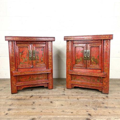 Pair of Antique Lacquered Oriental Side Cupboards (1 of 10)