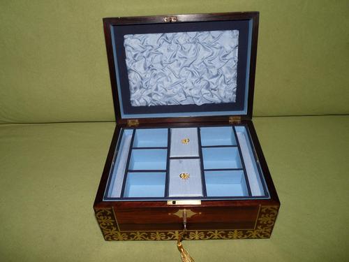 QUALITY Inlaid Regency Rosewood Jewellery Box + Tray. c1830 (1 of 15) QUALITY Inlaid Regency Rosewood Jewellery Box + Tray. c1830 (1 of 15)
