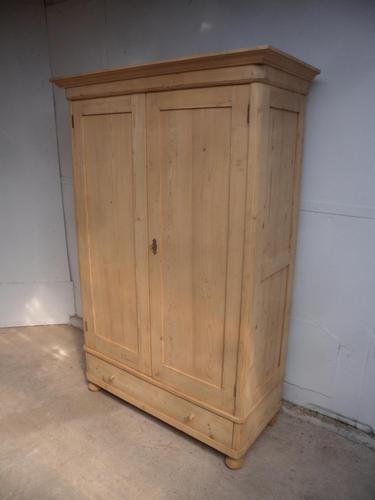 Great Panelled Antique Pine 2 Door 1 Drawer Knockdown Wardrobe to wax / paint (1 of 11)