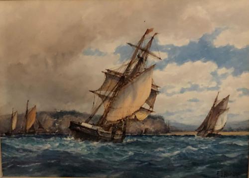 Marine Watercolour 'Off Newhaven on a windy day' by F.J.Aldridge c.1920 (1 of 1) Marine Watercolour 'Off Newhaven on a windy day' by F.J.Aldridge c.1920 (1 of 1)