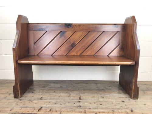 Antique Pitch Pine Church Pew with Enamel Number 28 (1 of 12) Antique Pitch Pine Church Pew with Enamel Number 28 (1 of 12)