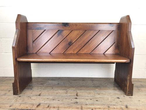 Antique Pitch Pine Church Pew with Enamel Number 28 (1 of 12)