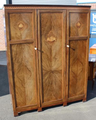 1940s Walnut 3 Door Wardrobe with Inlay Detailing. (1 of 7)