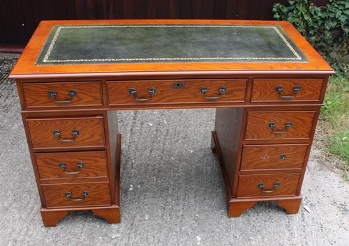 1960s Oak Vaneer Pedestal Desk with Green Leather (1 of 4)