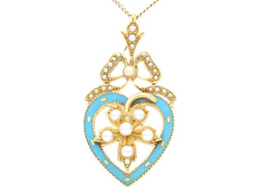 Seed Pearl, Enamel & 18ct Yellow Gold Pendant - Antique c.1890 (1 of 9) Seed Pearl, Enamel & 18ct Yellow Gold Pendant - Antique c.1890 (1 of 9)