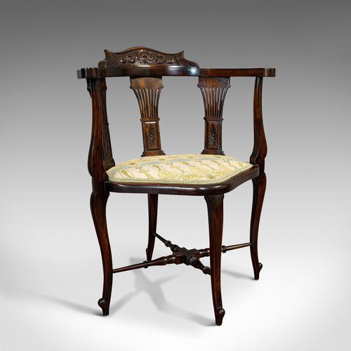 Antique Corner Armchair, French, Beech, Seat, Art Nouveau, Victorian c 1890 (1 of 12)