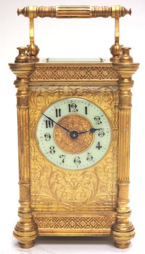 Fine Antique French 8-day Fleur De Lis Decorated Panel 8-day Carriage Clock Timepiece c.1890 (1 of 10)