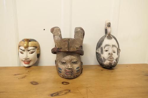 3 Carved Wooden Ceremonial Masks from Nigeria, Africa and Indonesia (1 of 6) 3 Carved Wooden Ceremonial Masks from Nigeria, Africa and Indonesia (1 of 6)