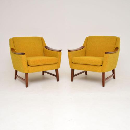 1960's Pair of Vintage Norwegian Teak & Boucle Wool Armchairs (1 of 9)