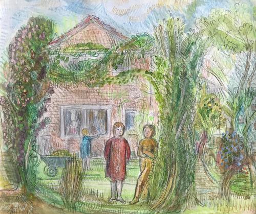 Original watercolour 'Figures in the garden by Ruth Collet 1909-2001. Signed on the reverse. c.1980 (1 of 1) Original watercolour 'Figures in the garden by Ruth Collet 1909-2001. Signed on the reverse. c.1980 (1 of 1)