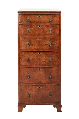 Geo Style Walnut 6 Drawer Bowfront Chest Circa 1920s (1 of 8)