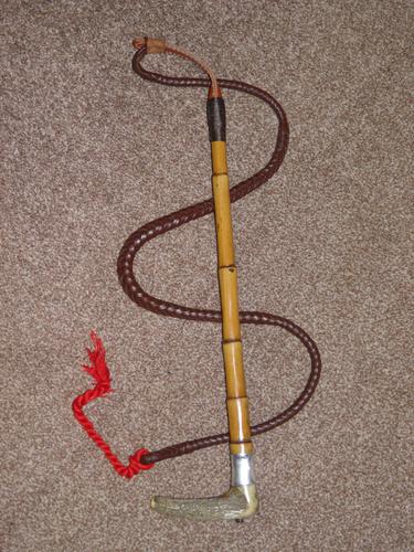 Vintage Gents Bamboo Hunt Whip With Plaited Leather Beaufort Thong (1 of 8)