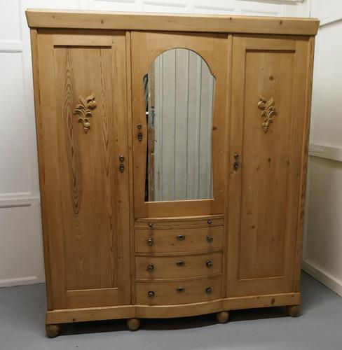 Large Stripped Pine Wardrobe Compactum (1 of 8)