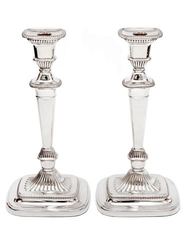 Georgian Style Candlesticks with Plain Columns and Swept Fluted Rectangular Bases (1 of 3)