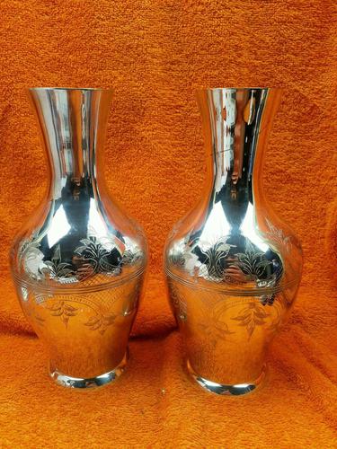 Pair of Vintage Silver Plate Indian Heavy Quality Vases 22cm Tall (1 of 7)