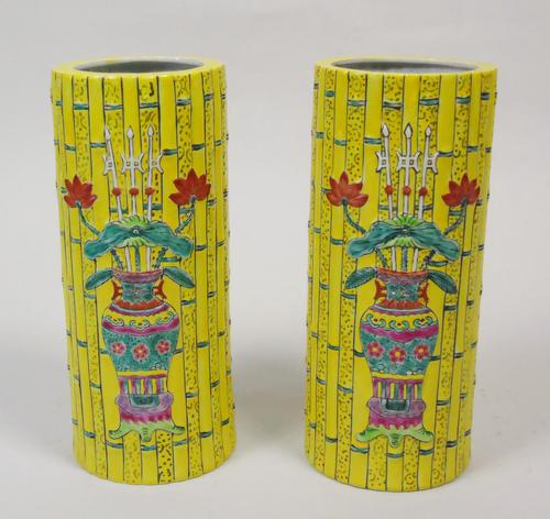 Good Pair of Chinese Tongzhi Period Bamboo Vases (1 of 9)