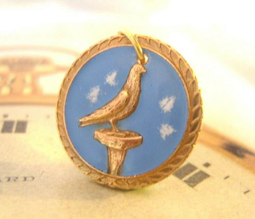 Vintage Pocket Watch Chain Fob 1940s Rose Gilt & Enamel Racing Pigeon Fob Nos (1 of 7)