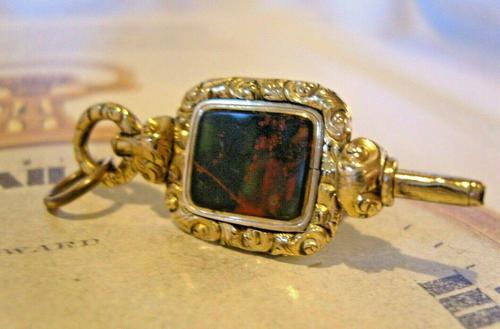 Georgian Pocket Watch Chain Fob Key 1830s Large Gilt & Jasper Stone Fob (1 of 10) Georgian Pocket Watch Chain Fob Key 1830s Large Gilt & Jasper Stone Fob (1 of 10)