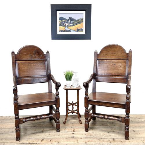 Pair of Large Antique Oak Throne Chairs (1 of 10)