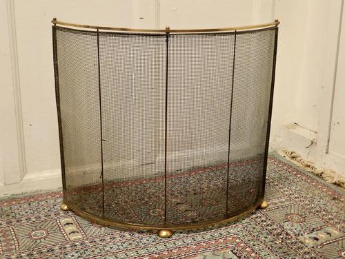 Victorian Arts & Crafts Brass Curved Fire Guard, Spark Screen (1 of 5)