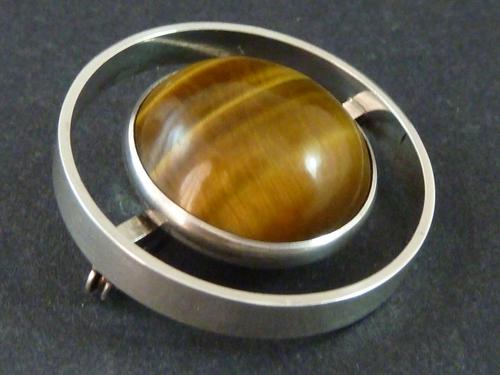 N E From Tigers Eye 925 Sterling Denmark Silver Brooch Pin Cabochon Niels Erik (1 of 5)