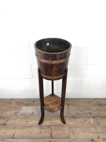 Antique Oak Coopered Jardinière Stand by Lister & Co (1 of 7)