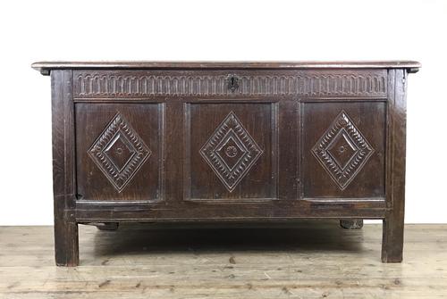 Antique 18th Century Oak Coffer With Carved Front (1 of 16)