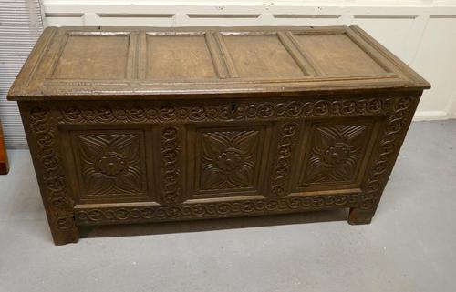 Large 18th Century Carved Oak Coffer (1 of 8) Large 18th Century Carved Oak Coffer (1 of 8)