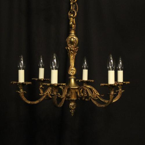 French 6 Light Gilded Bronze Early 20th Century Antique Chandelier (1 of 10)