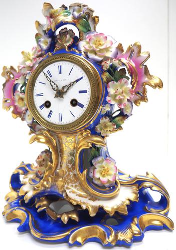 Antique 8 Day Porcelain Mantel Clock Sevres Blue Floral French Mantle Clock (1 of 6) Antique 8 Day Porcelain Mantel Clock Sevres Blue Floral French Mantle Clock (1 of 6)