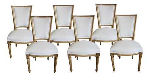 Set of Six Louis XVI Style Painted Dining Chairs in Antique Linen (1 of 1)