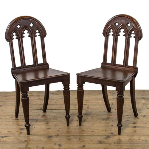 Pair of Antique Oak Hall Chairs (1 of 10)