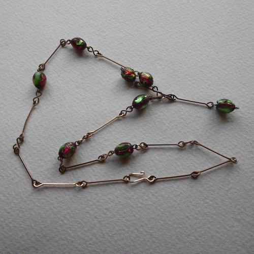 Art Deco Pink & Green Foil Glass Bead Necklace (1 of 7)