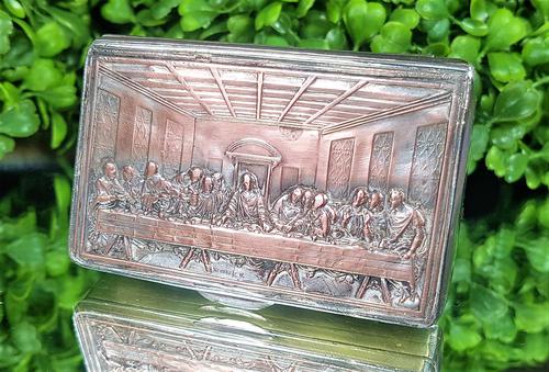 Rare French F Morel Solid Silver Last Supper Scense Lud Snuff Box (1 of 18)