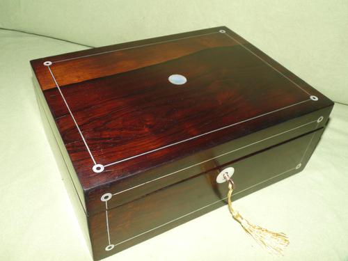 Unisex Inlaid Rosewood Jewellery Box + Tray c.1850 (1 of 13) Unisex Inlaid Rosewood Jewellery Box + Tray c.1850 (1 of 13)