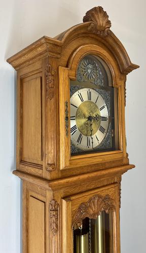 Louis Style Oak Grandfather Clock Vintage 3 Weights Brass Dial – Lot 3864 (1 of 17)