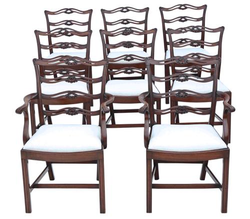 Set of 8 (6+2) Georgian Revival Mahogany Dining Chairs c.1890 (1 of 11)