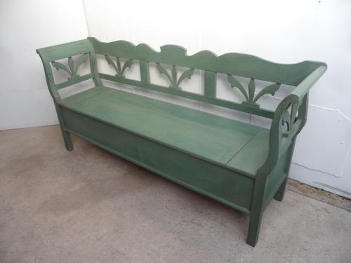 A Green 3/4 Seater Antique/Old Pine Kitchen/Hall Box Settle/ Bench (1 of 10) A Green 3/4 Seater Antique/Old Pine Kitchen/Hall Box Settle/ Bench (1 of 10)