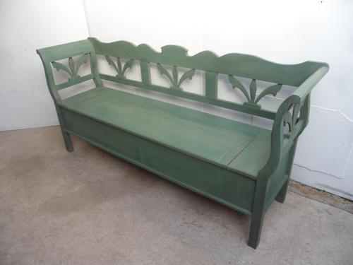 A Green 3/4 Seater Antique/Old Pine Kitchen/Hall Box Settle/ Bench (1 of 10)