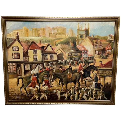 Large Sporting Oil Painting "The Gathering of the Hunt" Hounds Horses & Riders (1 of 33)