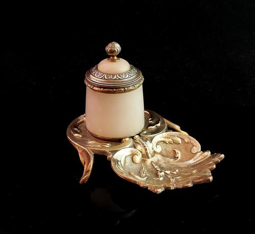 Antique French Bronze & Alabaster Inkwell (1 of 12) Antique French Bronze & Alabaster Inkwell (1 of 12)