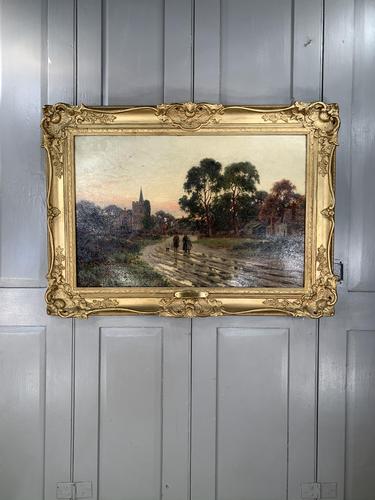 Antique Victorian Landscape Oil Painting In Gilt Gesso Frame Entitled Sunday Evening by R Halfnight (1 of 10) Antique Victorian Landscape Oil Painting In Gilt Gesso Frame Entitled Sunday Evening by R Halfnight (1 of 10)