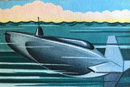 Original Gouache Painting 'Periscope Depth'. Spanish. c.1955 (1 of 1) Original Gouache Painting 'Periscope Depth'. Spanish. c.1955 (1 of 1)