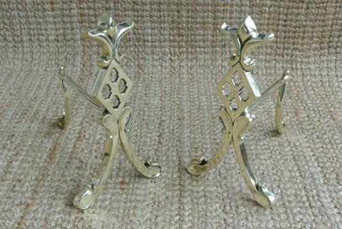 Pair of Edwardian Brass Fire-dogs Fire Irons Rest Andirons c.1905 (1 of 6) Pair of Edwardian Brass Fire-dogs Fire Irons Rest Andirons c.1905 (1 of 6)